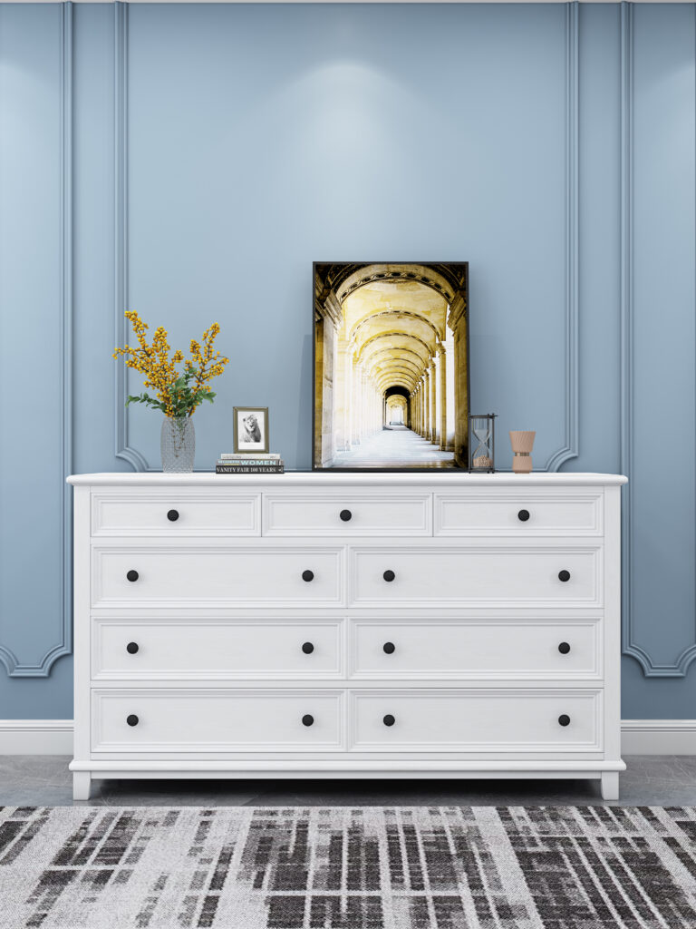 Hampton Ash Wood 9 Chest of Drawers in White JS806 - Hallams Home