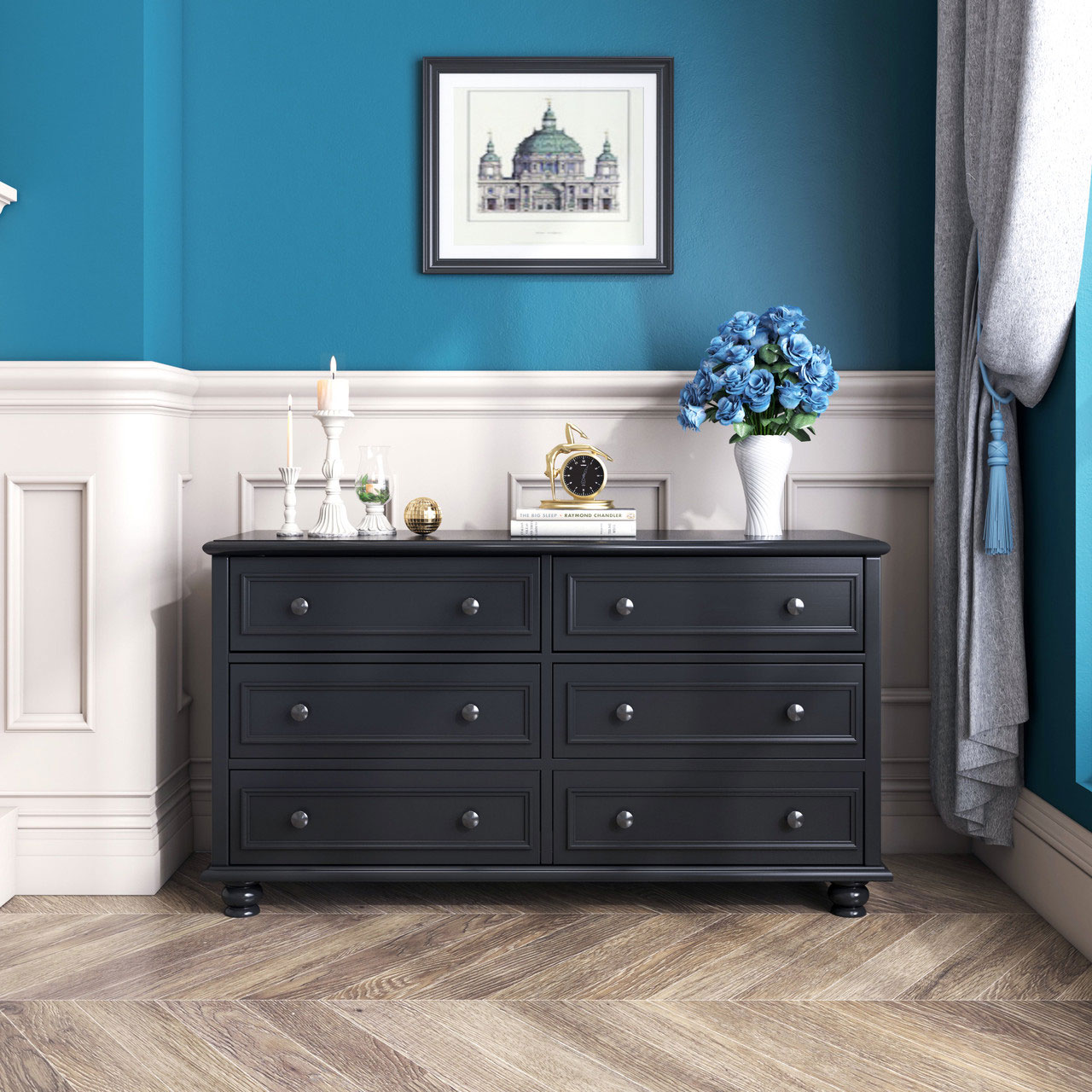 Beata 6 Chest of Drawers in Black Finish CP008B - Hallams Home