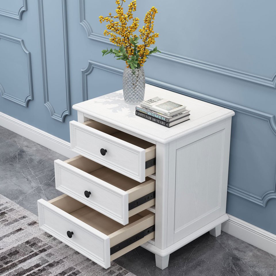 Multifunctional Bedside Table With Shelf 26.77 Inch Nightstand With Drawer  - White & Pink Bedside Table With Shelf White Nightstand