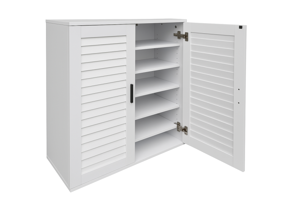 75cm Wide White Louvered Shoe Cabinet